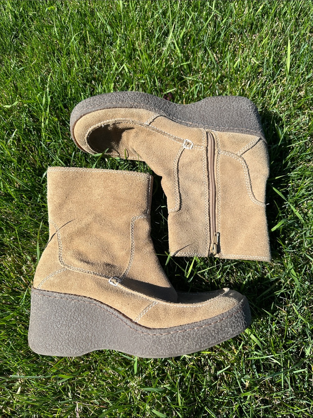 BONGO Tan Suede Wedge Ankle Boots